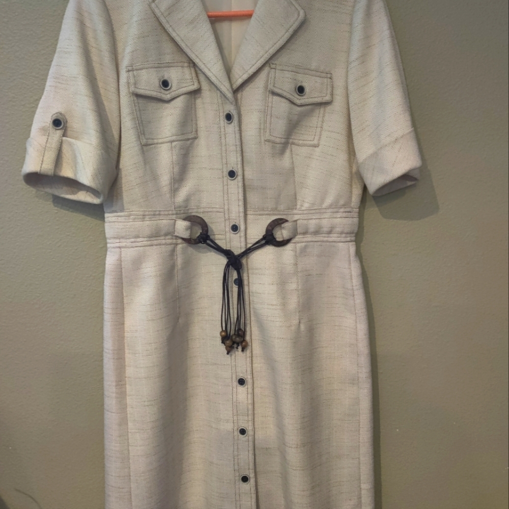 Tahari off-white button front dress